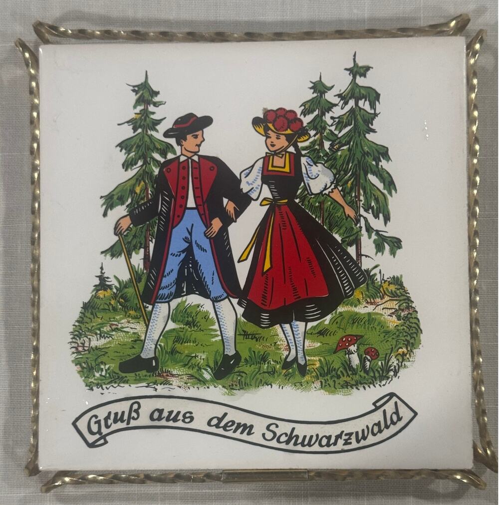 Vintage German Black Forest Tile Trivet Nauort Westerwald 6.25" Pristine
